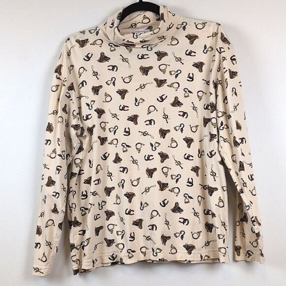 Talbot's Cotton Equestrian Print Turtleneck Vintage Size M - Picture 1 of 10